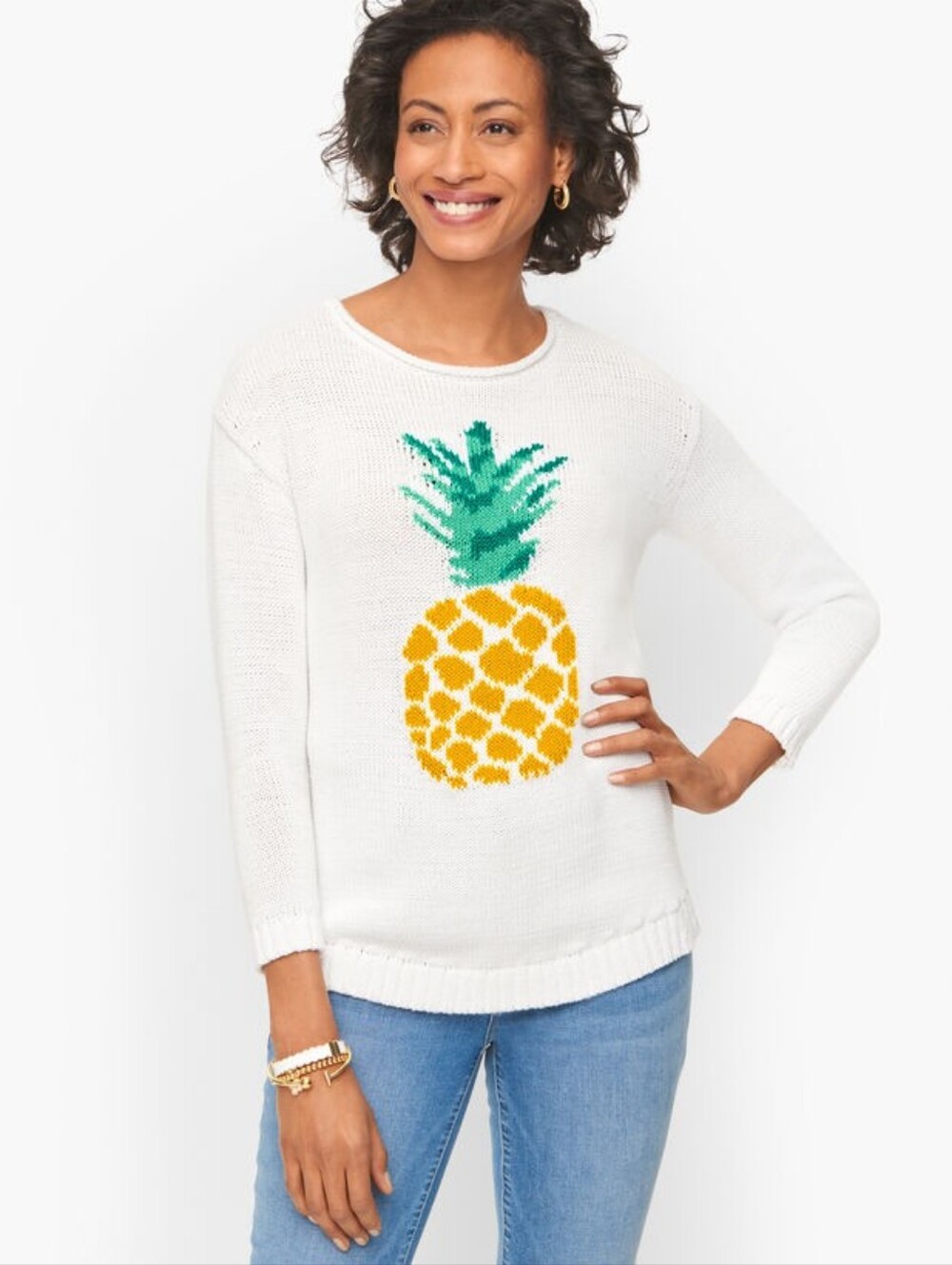NWT Talbots Open-Neck Pineapple Sweater